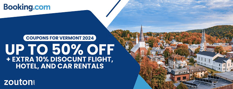 Booking.com Coupons For Vermont 2024 | Avail Up To 50% + Extra 10% Discount On Hotels, flights, car rentals, holiday packages